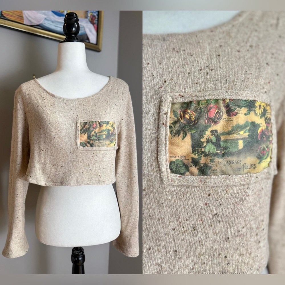 Made In France 🇫🇷 Crop Speckled Oatmeal Wool Blend Postcard Sweater - M
